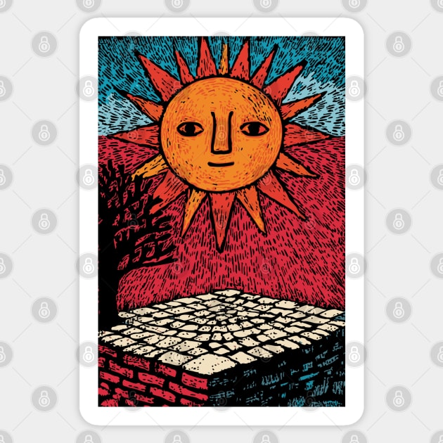 Happy Folk Art Sun | Groovy Boho Sunshine Sticker by TuncGK
